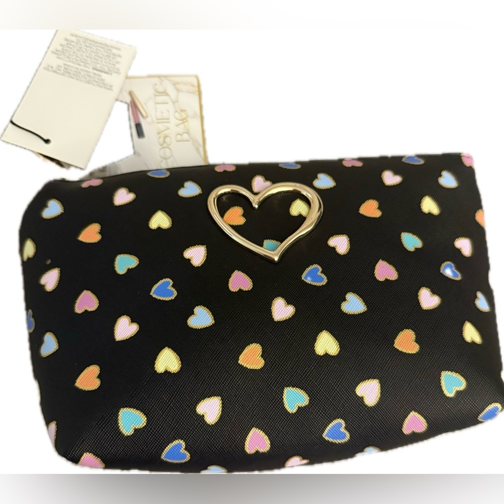 NWT Black Heart Patterned Women's cosmetic Bag